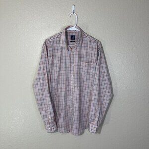Johnnie O Prep-Formance Pink Blue Check Stretch Knit Long Sleeve Button Shirt L